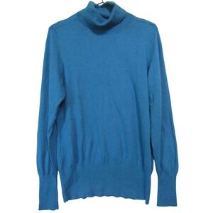 Banana Republic Turtleneck Sweater Womens XL Teal Blue Good Silk Cotton Cashmere